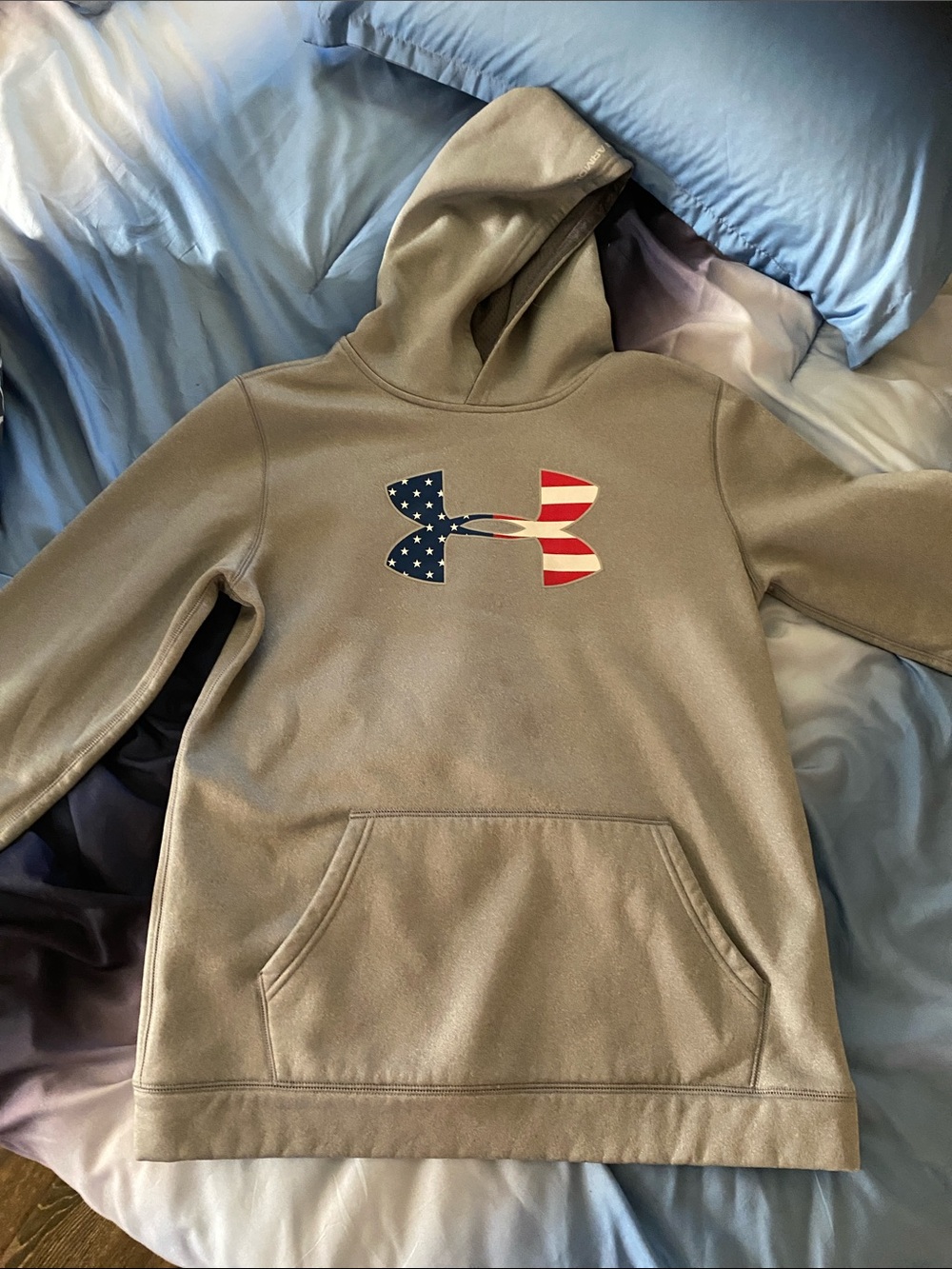 Under Armour Kids Olive Green Hoodie with American Flag Logo